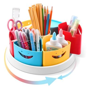Imagem de Tomkids Organizador de armazenamento de artigos artísticos giratório 360, organização de sala de aula, material escolar para casa, giz de cera, organizador de marcadores, para crianças