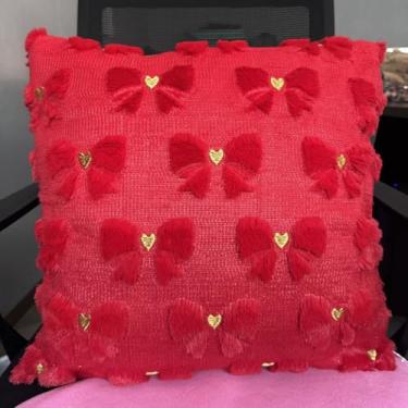 Imagem de BECNBEAU Conjunto de 2 capas de travesseiro de Natal de pelúcia para árvore de Natal, festivais de inverno, decorações de casa para sofá e sala de estar (laço vermelho, 45,72 cm x 45,72 cm (pacote com