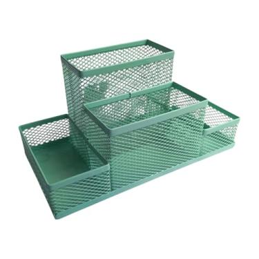 Imagem de Organizador de Mesa Aramado Yin's Paper 4 Compartimentos Verde - Porta Lápis Caneta Clips Borracha Bloco de Anotações Tesoura Grampeador... Multiuso