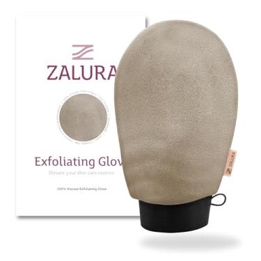 Imagem de ZALURA Luva esfoliante – esfoliante corporal para chuveiro e banho – 100% fibras vegetais de viscose – luva esfoliante profunda e esfregão para mulheres e homens, bronzeador spray e removedor de pele