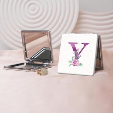 Imagem de Espelho de maquiagem portátil minimalista da série Flower Letter, mini espelho de maquiagem dobrável, espelho de contorno quadrado portátil de dupla face, adequado para todos usarem em várias ocasiões