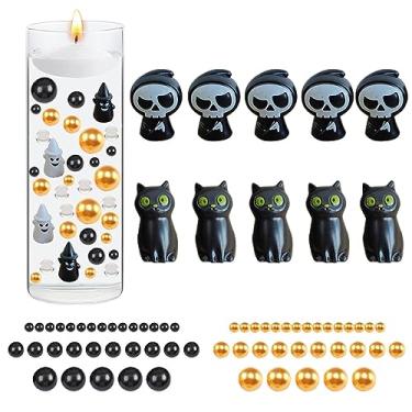 Imagem de Vela de vaso de enchimentos de Halloween,Eerie fantasma abóbora pérolas artificiais enchimento de vela | Adereços ornamentais de artesanato caseiro para mesa de centro, varanda, mesa de Hoghaki