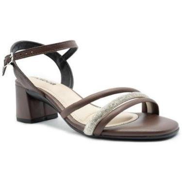 Imagem de Sandália Moleca Tira Strass Salto Bloco Feminina - Marrom - 36-Feminino