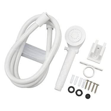 Imagem de Tbest Cabeça de chuveiro RV com mangueira conjunto portátil ajustável de 3 posições Design de economia de água para Van Travel Trailer Motorhome Barco Material ABS 1,5 m (branco)