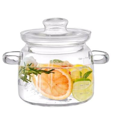 Imagem de Panela de vidro borossilicato de 2,041 g com tampa, panela de vidro transparente para cozinhar no fogão com tampa - pode ir ao micro-ondas, fogão e lava-louças, panela e prato de servir