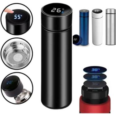 Imagem de Garrafa Térmica Inteligente 500ml com LED – Visor Digital Touch, Aço Inox, Sensor de Temperatura e Sistema Antivazamento (Azul)