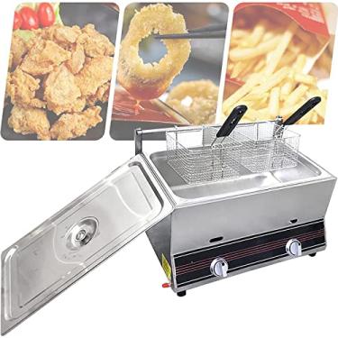 Imagem de HYUIO Fritadeira comercial, fritadeira a gás de grande capacidade de 20L com cestos, fritadeira a gás GLP de bancada de aço inoxidável, para batatas fritas, restaurante, cozinha doméstica, B
