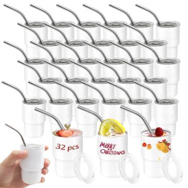 Imagem de YOUKE OLA Pacote com 32 copos de sublimação, copos vazios, 85 g, mini copo de vinho com tampa e canudo de aço inoxidável, copos a granel para impressão de forno de sublimação, branco