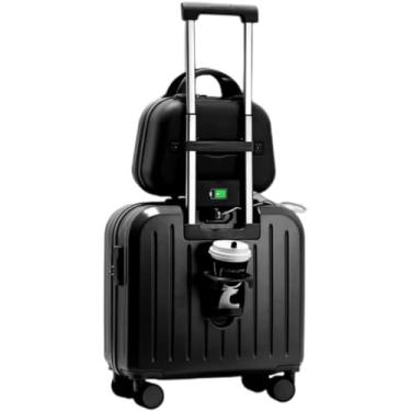 Imagem de Mala de mão, bolsa de mão, estojo de viagem pequeno, suporte de bebida infantil, porta USB, fecho de discagem, abertura ajustável de 3 níveis, cinto X, leve, viagens de negócios de curto prazo (branco