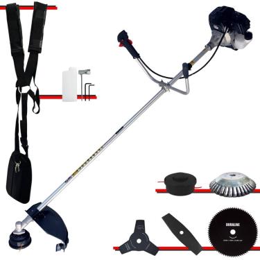 Imagem de Roçadeira Completa Toyama RT43LB25A À Gasolina 43cc 1,7HP 5 Opções de Corte Com Facas 2 Pontas, 3 Pontas, 80 Dentes, Escova de Aço e Carretel de Nylon