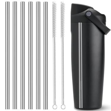 Imagem de Pacote com 6 canudos de metal para garrafa de água Owala FreeSip Sway 850 g - Canudos de aço inoxidável para garrafa de água Owala (aço inoxidável)