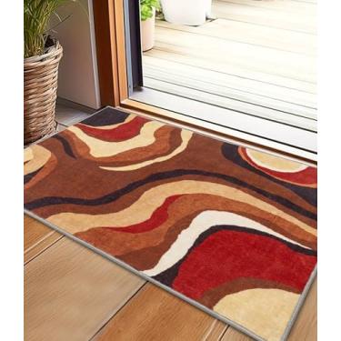 Imagem de YIHOUSE Tapete laranja queimado lavável 5 x 7 cm, tapetes retrô marrom de fazenda, geométrico abstrato ondulado para quarto, tapetes coloridos exclusivos para sala de estar, sala de jantar, tapetes de