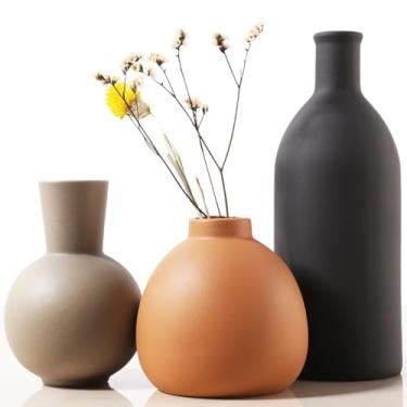 Imagem de Joeabor Conjunto de 3 vasos de cerâmica, vasos de flores decorativos para casa, escritório, sala de estar, cozinha, quarto, casa de fazenda, moderna, rústico, boêmio, decoração estética para