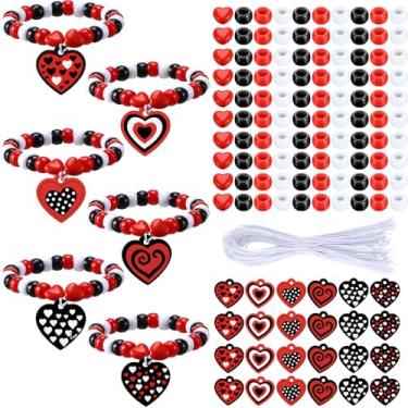 Imagem de Ecally 36 conjuntos de pulseiras de dia dos namorados, kit de artesanato de contas faça você mesmo, presentes de coração, pulseiras de coração, berloques de artesanato para festa do dia dos namorados