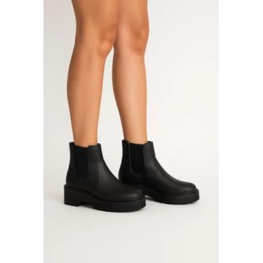 Imagem de Bota Coturno Feminina Salto Médio Tratorado em Verniz Confortável Antiderrapante Solado de Borracha Estilo Urbano e Casual (Preto, Padrão, BR, Adulto, Numérico, 36)