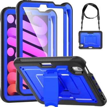 Imagem de Miimall Capa para iPad mini 7 com alça de ombro, suporte de lápis embutido, suporte resistente e protetor de tela, capa protetora rígida de corpo inteiro para iPad mini 7 (2024 A17 Pro), azul