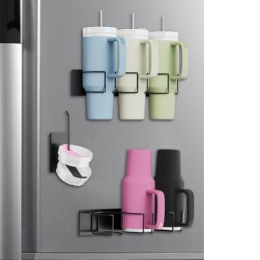 Imagem de EGUARTE Suporte magnético Stanley para geladeira, organizador de garrafa de água para Stanley 30 e 1,134 g com organizador de tampa de copo, acessórios para copos Stanley para armário de geladeira de