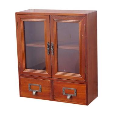 Imagem de WeiLaiKeQi Cômoda multicamadas, armário de exposição de madeira, coleção de armários, suporte para figuras de madeira, arte e artesanato, penteadeira de mesa