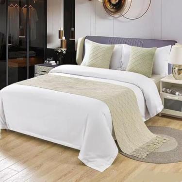 Imagem de Cachecol de cama de cor sólida com borla, corredor de sofá de tecido decorativo, costura resistente, resistente ao desbotamento, antiderrapante, perfeito para estilo de quarto de hóspedes - Bege||60