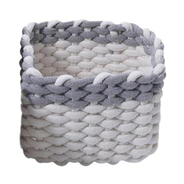 Imagem de FytStycale Cesto trançado para organizar objetos decorativos, organizador de mesa em corda trançada, cesto para maquiagem para sala de estar e banheiro, Cinzento/Branco