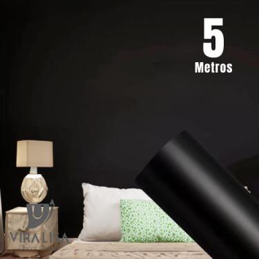 Imagem de Papel Adesivo Preto ROLO 5m Decorativo Para Parede Moveis Geladeiras E