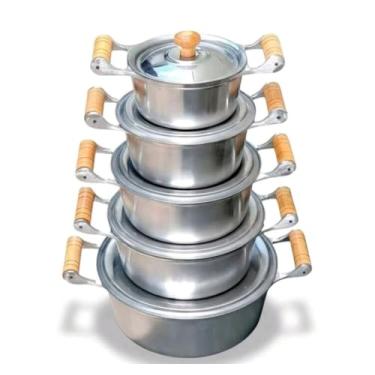 Imagem de Jogo De Panelas Alumínio Batido Grosso Polido 5 Caçarolas Resistentes Conjunto Premium