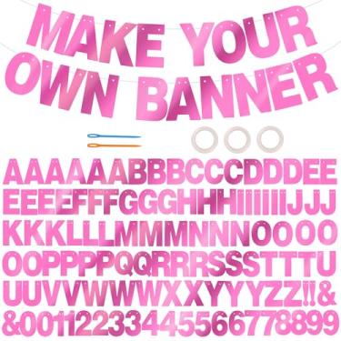 Imagem de BEISHIDA 116 PCS Glitter DIY Letter Banner Kit Make Your Own Banner,Including 111 Letters and Numbers 3 Rope and 9 Threading Device,Customized for Birthday Graduation Wedding Decor,Double-sided Pink
