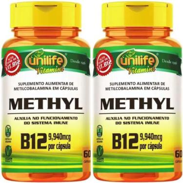 Imagem de KIT C/2 Vitamina B12 Metilcobalamina 60 Caps Vegano Unilife