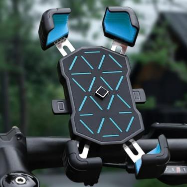 Imagem de Suporte universal de telefone de bicicleta para bicicletas e motocicletas para todos os telefones de 11,4 a 18,3 cm, suporte antivibração para mountain bikes (azul)