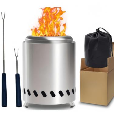 Imagem de Lareira de mesa de 24 x 18 cm para ambientes externos, fogão de acampamento com pouca fumaça para fogueiras seguras ao ar livre, aquecedor de pátio para pequenos poços, pellets alimentados ou madeira