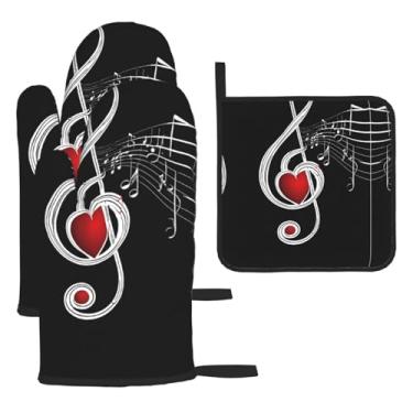 Imagem de Music – Conjunto de cozinha essencial com 3 peças, luvas resistentes ao calor e alça de tampa, proteção para churrasco no forno, design de armazenamento suspenso.