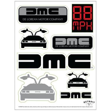 Imagem de Delorean Motor Company Folha de adesivos de 8 decalques | Vinil durável de 15,24 cm x 20,32 cm | Adesivos de carro retrô de 88 MPH • Licenciado oficialmente • Feito nos EUA