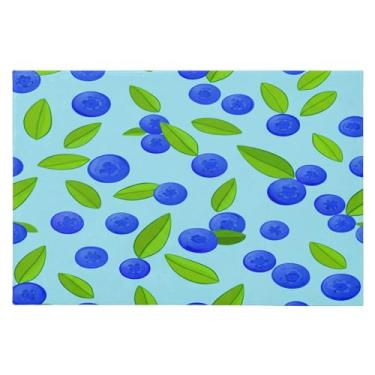 Imagem de CEBUGI Tapete de área 60 x 90 cm macio lavável tapete antiderrapante com revestimento de borracha mirtilos folhas tapetes de área para sala de estar, quarto, decoração de casa