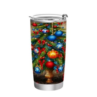 Imagem de Wassud Copo para pendurar em árvore de Natal com bolas de 340 g com tampa e canudo, copo isolado a vácuo de parede dupla de aço inoxidável, caneca de café de viagem para bebidas frias e quentes