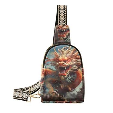 Imagem de CEBUGI Bolsa tiracolo feminina pequena dragão chinês pochete transversal de couro para caminhadas, viagens ao ar livre
