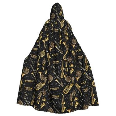 Imagem de SKKNT Capa com capuz e estampa de instrumentos musicais, tema de carnaval, festa de Halloween fantasias de bruxa e vampiro