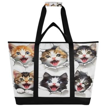 Imagem de STAYTOP Bolsa térmica grande para gatos quebrando a parede, sacolas de supermercado reutilizáveis para cozinha, à prova de vazamento, lancheira portátil à prova de vazamento, para compras, comida