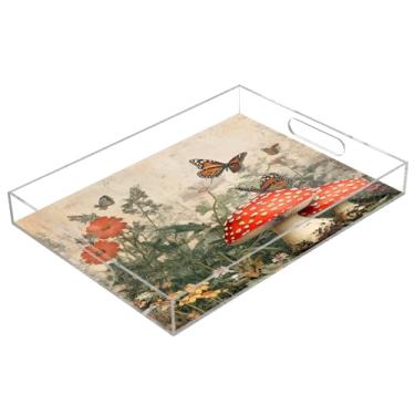 Imagem de STAYTOP Wild Mushrooms Bandeja acrílica para servir 15,7 x 11,20 cm, bandejas decorativas à prova de derramamento, organizador de bancada para café da manhã, chá, comida, maquiagem