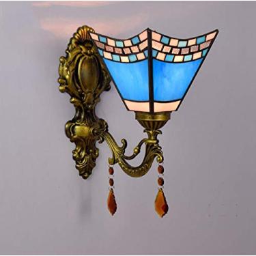 Imagem de Luminária de parede estilo Tiffany, com cúpula de vitral vintage de 15 cm, arandela de parede para ambientes internos, ideal para quarto, sala de estar e corredor, soquete E27, formato de ca
