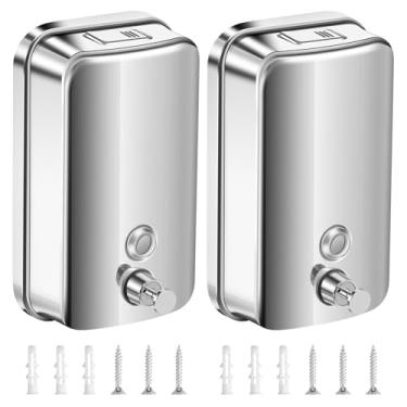 Imagem de KHZSPP 2 peças de suporte de parede para dispensador de sabão comercial, aço inoxidável, sabonete líquido de 1000 ml, à prova de ferrugem, resistente a vazamentos, dispensador de detergente para