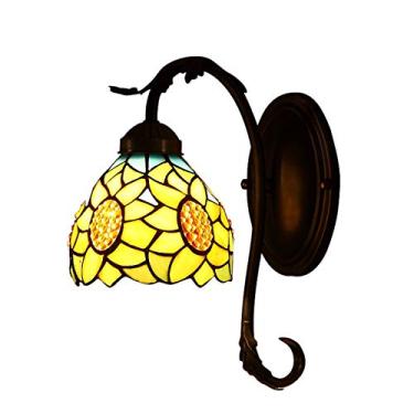 Imagem de Arandela de parede estilo Tiffany de 15 cm com girassol, em vitral artesanal com design campestre e haste flexível, ideal para quarto, sala de estar, corredor e varanda.