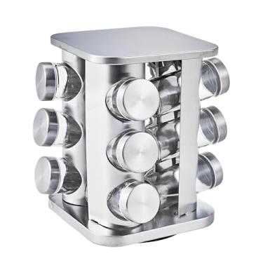 Imagem de Porta Condimentos e Temperos Giratório com 12 Potes em Aço Inox e Vidro,Ideal para Cozinha Moderna e Funcional,Organizadores de Condimentos Cozinha Qualidade Premium