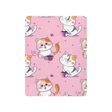 Imagem de xigua Lençóis de berço com desenho de gatos para meninas e meninos, lençol macio e respirável, adequado para berço padrão e cama infantil 68,5 x 99 cm