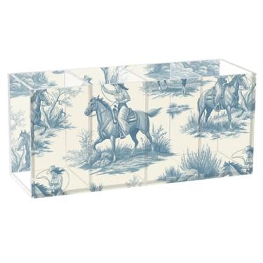 Imagem de Burbuja Porta-canetas de acrílico retrô Cowgirls com 4 compartimentos, suporte de lápis transparente para pincéis de maquiagem, acessórios de mesa de escritório em casa