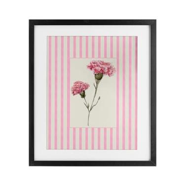 Imagem de Stupell Industries Impressão emoldurada preta de cravo listrado rosa sob vidro, design de Lisa Wehmeyer, 40,6 x 33,5 cm