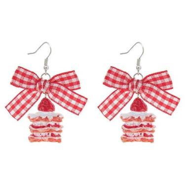 Imagem de Brincos de fita de bolo de morango 3D simulação de brincos falsos e fofos pendentes Y2K joia de acrílico, Large, Metal, Sem pedra preciosa