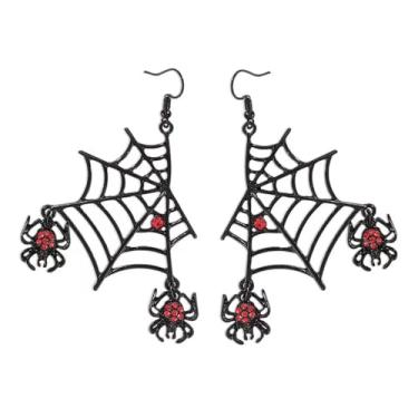 Imagem de Brincos femininos com pingente de teia de aranha de zircônia gótica, cristal vermelho, horror, Halloween, animal, berloque, gancho, gancho, preto, punk, férias, festiva, acessórios para fantasia de