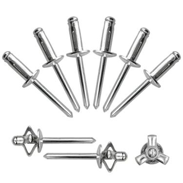 Imagem de Rebites triplos de 1/4/" x 5/20.3 cm sortidos - 40 peças, rebites pop explodindo triplos prateados de alumínio sólido rebites estilo lâmpada para caiaque barco marítimo