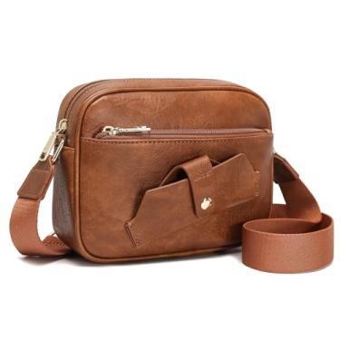 Imagem de Estojo de óculos de sol, bolsa transversal de viagem, bolsas de ombro femininas, bolsas transversais de couro macio, presente para meninas adolescentes, Marrom