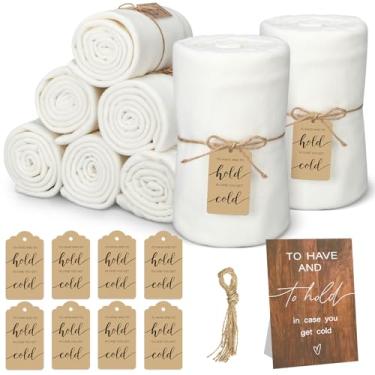 Imagem de SmoothNovelty 8 peças de cobertor macio de lã de casamento a granel 127 x 152 cm bege cobertor macio com etiquetas suporte de mesa corda de cânhamo para convidados festa do pijama spa lembranças